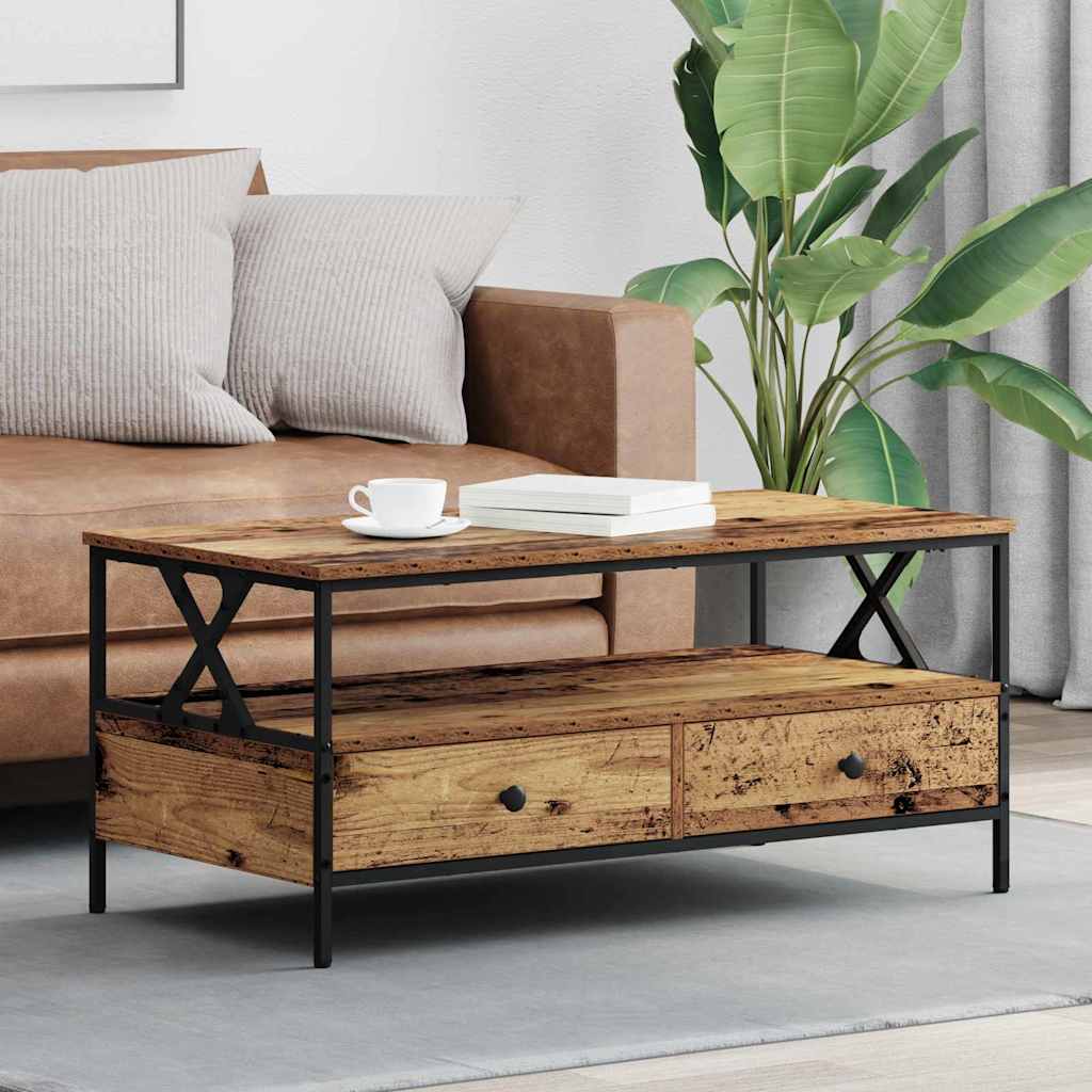 Coffee Table with Drawer Reclaimed Wood Look 100 x 51 x 45 cm Engineered Wood