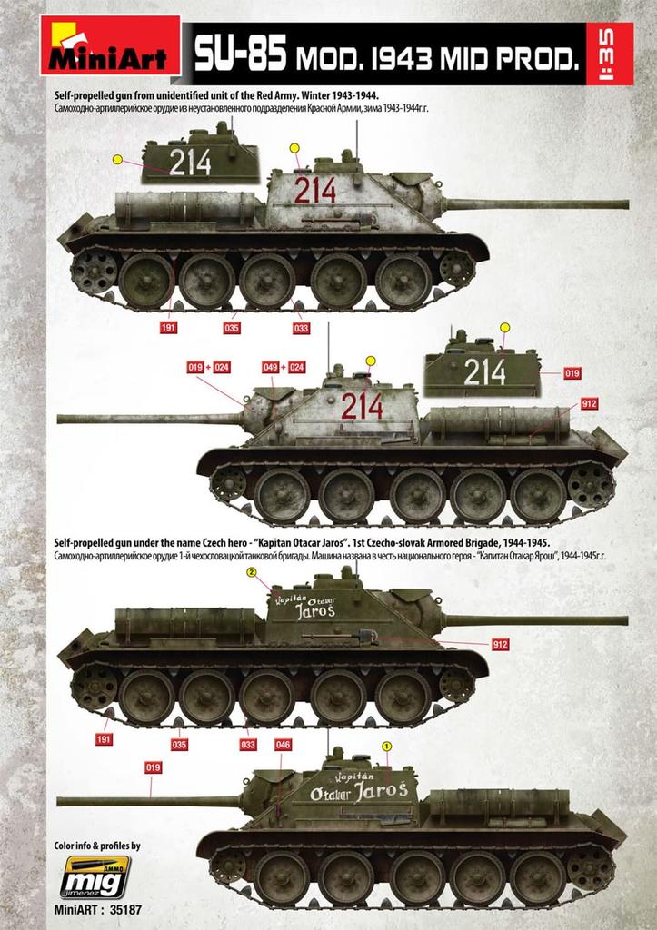 Miniart Scale 1943 Full Interior Plastic Model Kit MA35187 1/35 SU-85 Mod. Mid-Production
