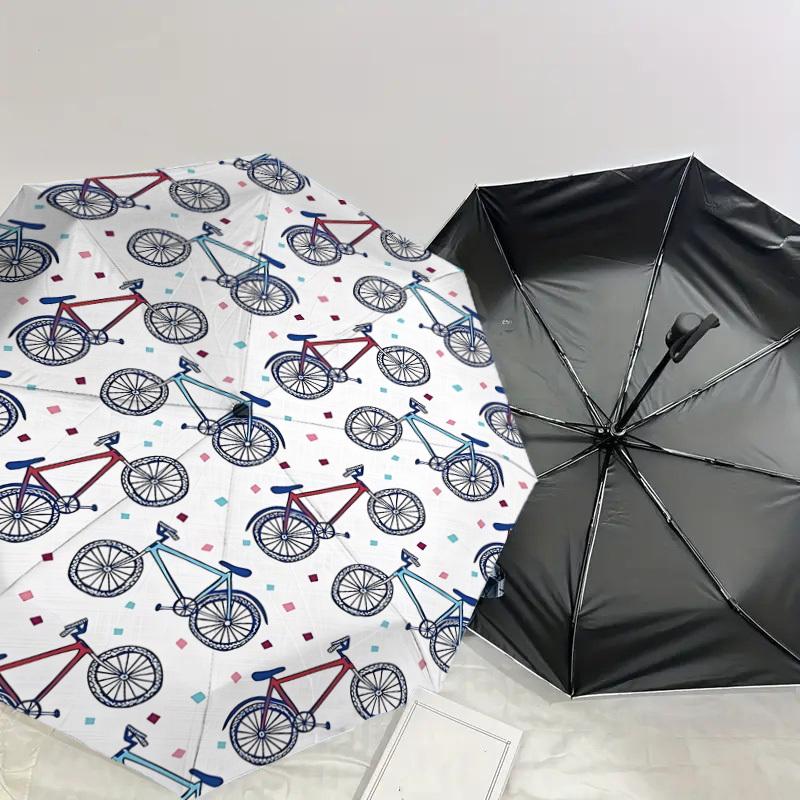 1PC Bicycle Pattern Automatic Open/Close Umbrella with Windproof, 8-Rib Sturdy Canopy, Durable Ribs, Fashionable Design1359A