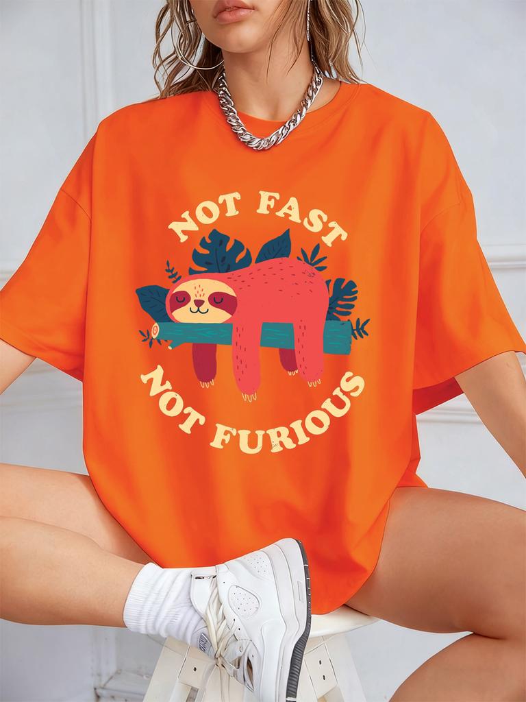 Not Fast Not Furious Sloth Prints TShirts Womens Summer Cotton Short Sleeve T Shirt Loose ONeck Soft Tops Casual Woman Clothes