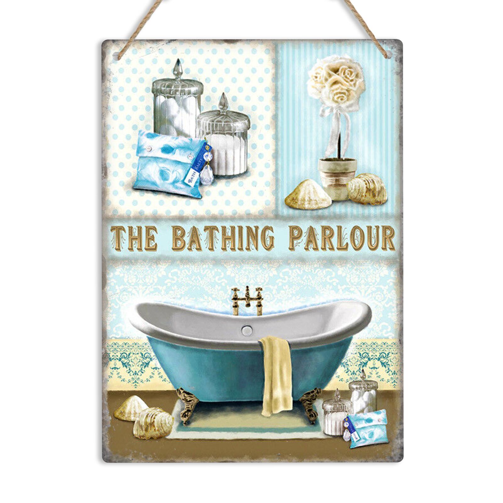THE BATHING PARLOUR Vintage Metal Wall Sign Retro Door Plaque Bathroom Toilet 20X30CM