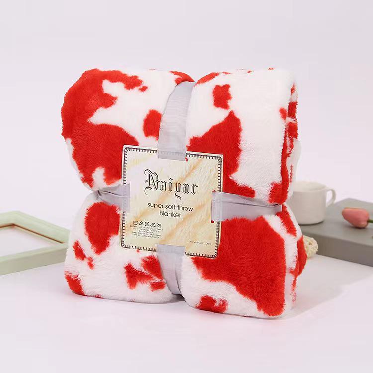 G5Zins Double Layer Cow Print Flannel Blanket for Dorm, Office, Nap, or Sofa Use