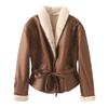 Za New Fall Women's Clothing 2025 Fashion Style Fashion Suede Faux Lamb Wool Jacket Shoelace Short Coat