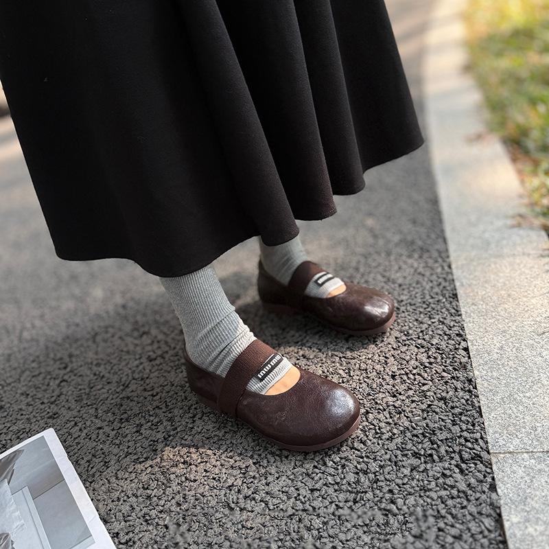 Johnature Sapatos Mary Jane Femininos de Couro Genuíno com Elástico Casual de Couro de Vaca Macio Flats Confortáveis com Solado Macio