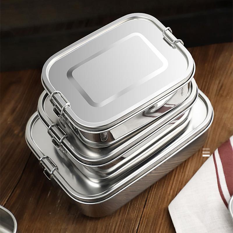 304 Stainless Steel Square Lunch Box Sealed Insulation Bento Box Student Lunch Box Canteen Large Capacity Compartment Lunch Box
