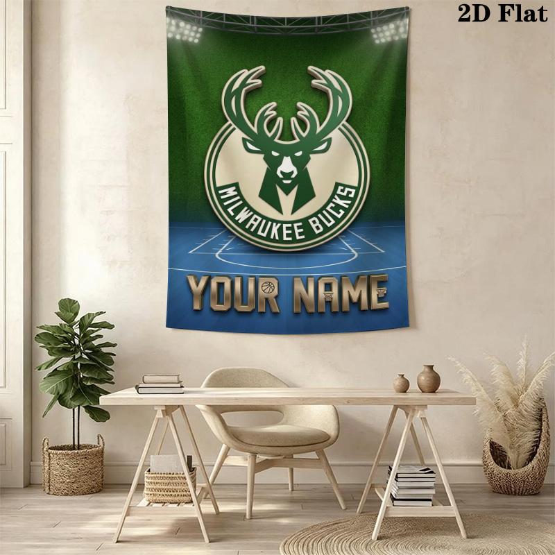 Name Custom Milwaukee Bucks Logo Wall Tapestry Aesthetic Wall Hanging Printed Fabric Blanket Decorative Tapestries for Bedroom Living Room Home Decor
