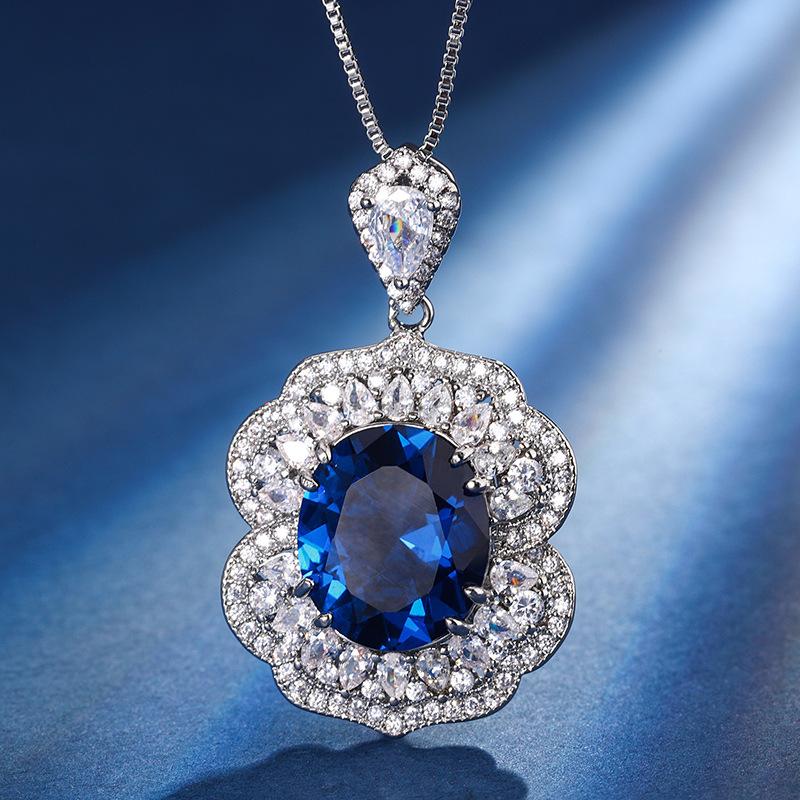 Autumn And Winter Jewelry Copper Bottom Gold-Plated Simulation Red Corundum Sapphire Blue Spinel High-End Suit Women 12 * 14