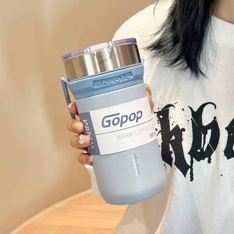 580ML Coffee Cup Thermos Bottle Stainless Steel Vacuum Insulation Cold Drink Bottle Travel Mugs with Straw Car Water Bottles