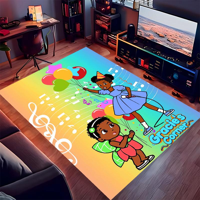 1pc Gracie's Corner Print Area Rug - Soft, Washable Non-Slip Indoor Mat for Office Chairs, Living Room, Home Office Decorative Rug