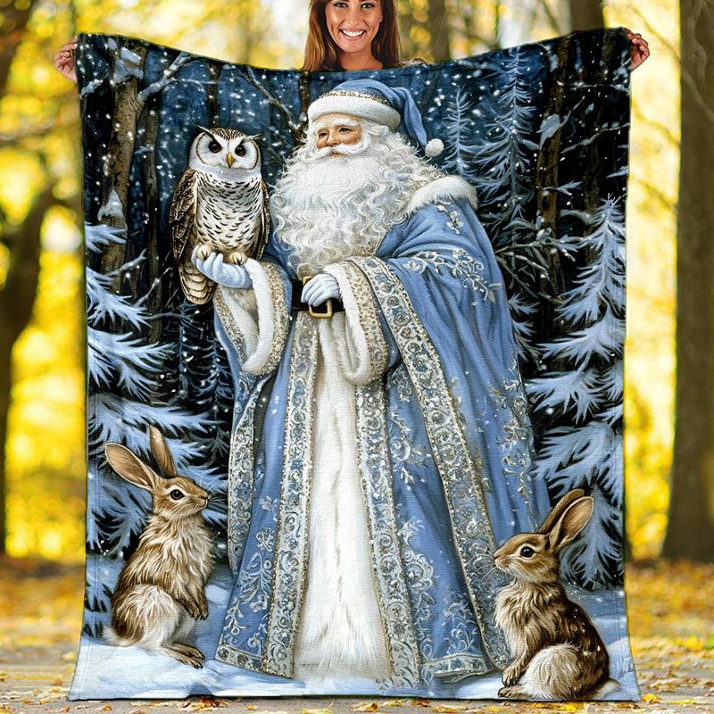 Christmas Santa Claus Theme Printed Blanket - Perfect for Couch, Bed, Travel & Outdoor Use | Machine Washable, Cozy & Durable.