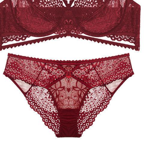 New pure desire wind lace with steel ring upper support underwear set sexy hollow small chest not empty cup gathering bra cover