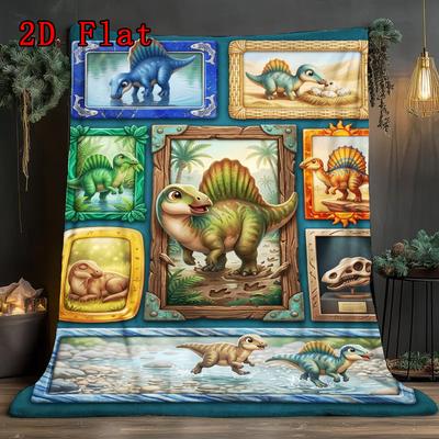 Dinosaur Collection 2D Flat Pattern Flannel Blanket, High Quality All Seasons, Home Decor, Warmth and Comfort, Perfect for Christmas Gifts.