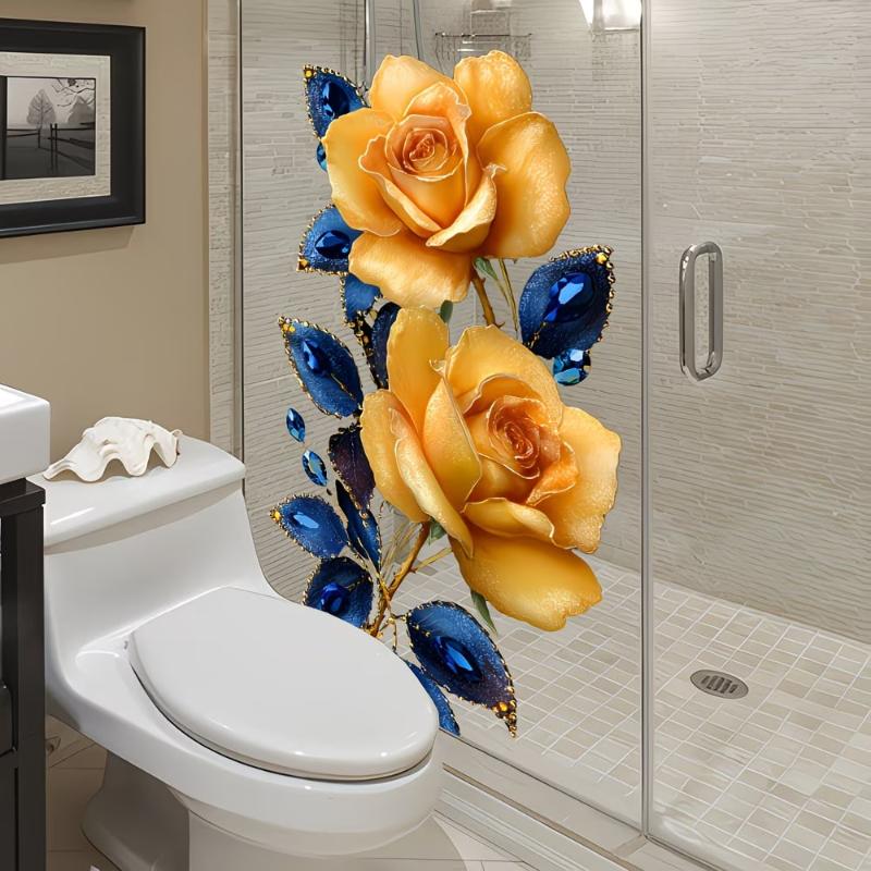 Sunflower Rose Refrigerator Stickers Removable Self Adhesive Cabinet Decals Waterproof for Home Kitchen Wall Design