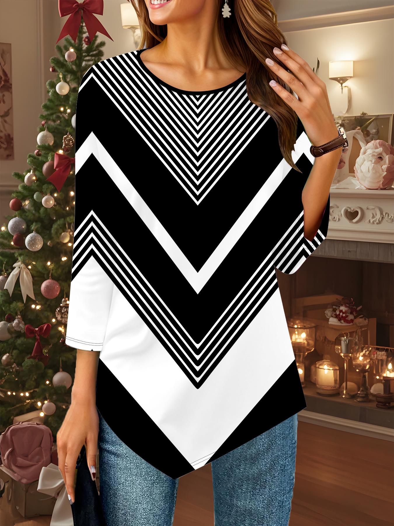 

Women s Loose Round Neck Three Quarter Sleeve Tee 3D Geometry Pattern 8XL белый
