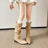 Lazy Wind Belt Buckle Stack Boots 2025 Autumn and Winter Pointed Thick Middle Heel Suede Loose Large Tube High Tube Circumference Long Boots Women
