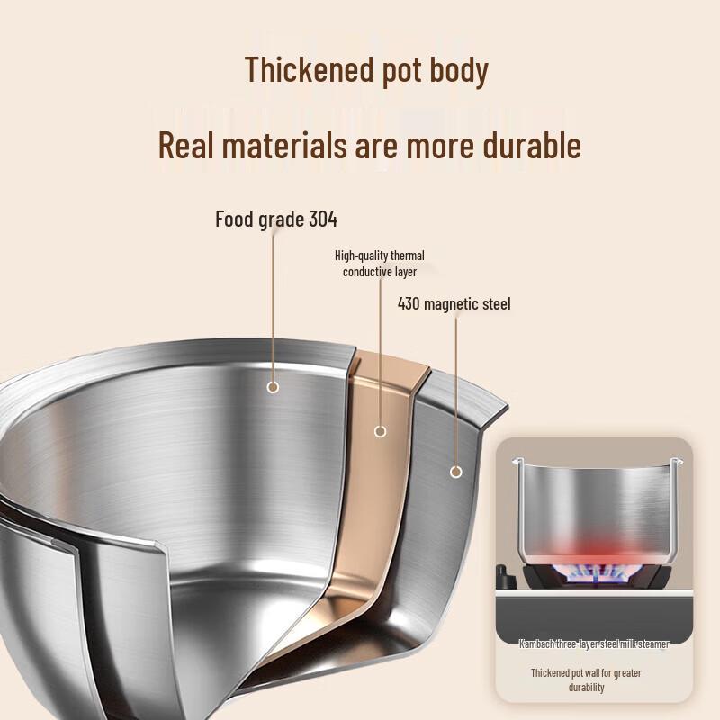 KOBACH 18cm 304 Stainless Steel Milk Pot with Steamer
