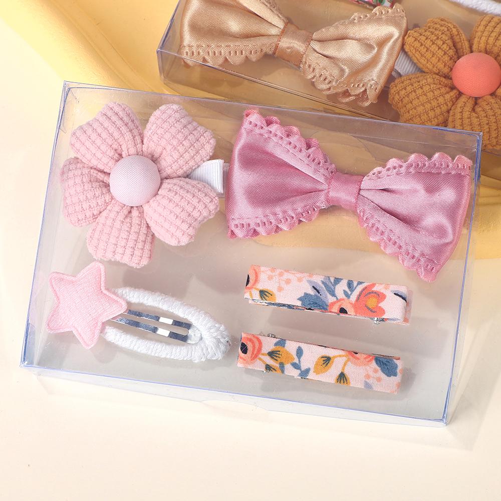 RAINBOW BOWS 5Pcs/lot Macaron Color Hair Clips Solid Color Flower Lace Edge Barrette Fresh Printe Girl Bangs BB Hairgripes Gift