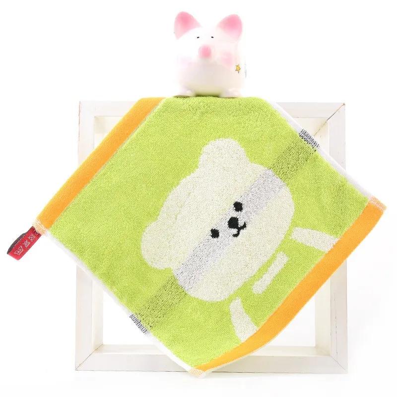 

1Pc 25x25cm Small Square Thicken Cotton Cartoon Bear Jacquard Hanging Baby Face Towel With Loop 25x25cm зелёный