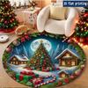 Dark Night Snowy Cabin Pine Bauble Holly Border Circular Rug Entry Sofa Chair Bedroom Bedside Holiday Present Washable Rug