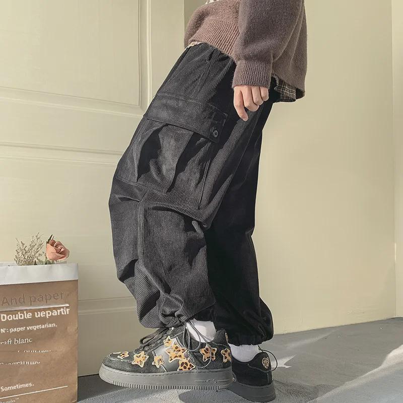 Salopette retrò da uomo in velluto a coste con coulisse e tasche grandi - Spessa e ampia per abbigliamento casual autunnale e invernale.