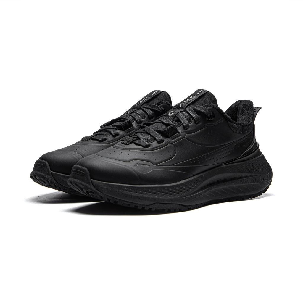 Li-Ning Soft Plus Fleece Comfortable Simple Versatile Fleece Lined Non-Slip Wear-Resistant Low-Top Casual Shoes Women sneaker Black AGLU098-1