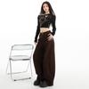 2025 Autumn Women's Retro Coffee Wide Leg Scimitar Pants - Slimming, Casual, Fashionable