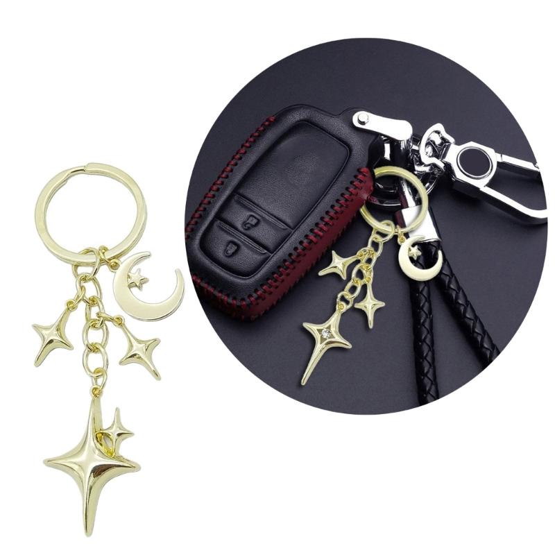Inspired Alloy Keychain Pendant Featuring Star and Moon Openwork Pattern Compact Gift for Jewelry Lovers