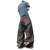 European, American autumn and winter high street loose wide-leg straight American K washed embroidered jeans