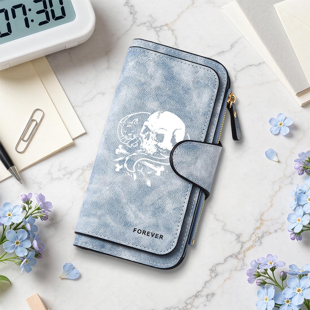 Gothic Skull Cat Printed Long Wallet Fashion Casual Large Capacity Card Holder