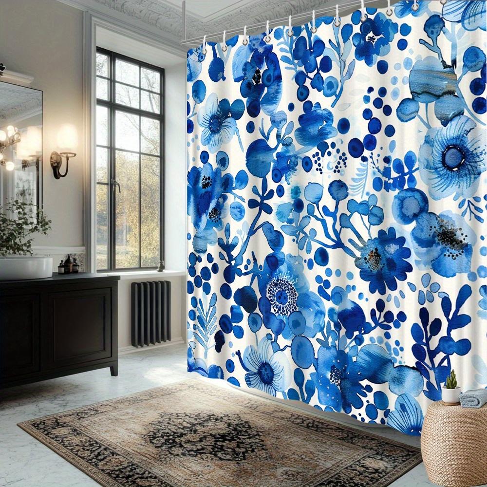 1Pcs Shower Curtain Polyester Blue Floral Watercolor Print Waterproof Bathroom Decor Modern Home Textile 2D Flat Printing