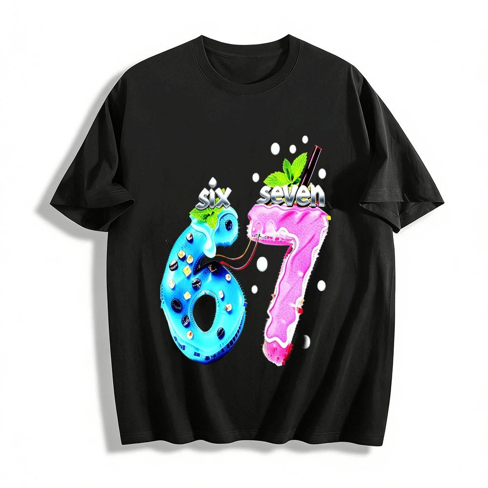 

Fun Dessert Style 67 Print Short Sleeve Casual Tee For Men Women Pure cotton T-shirt XXS