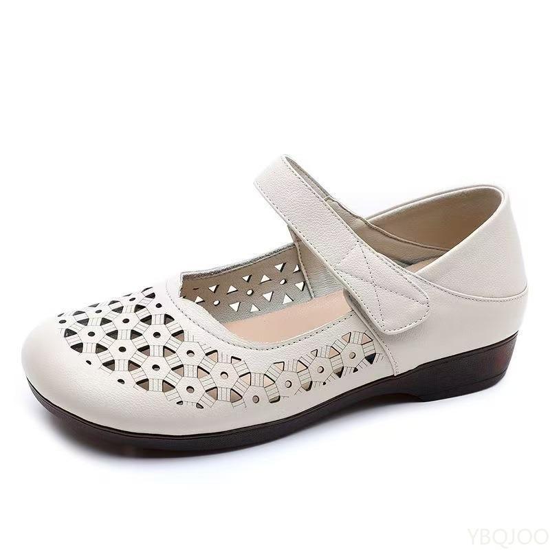 Genuine Leather Sandals Hollow Women 2025 New Model Summer Large Size Wedges Heel Shoes Comfort Women Soft Casual Sandals