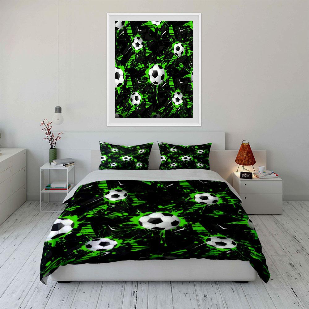 Soccer-Themed Green Splash Set Kid'S And Adults' Bedroom Decor, Exquisite Three-Piece Bedding Set Gift