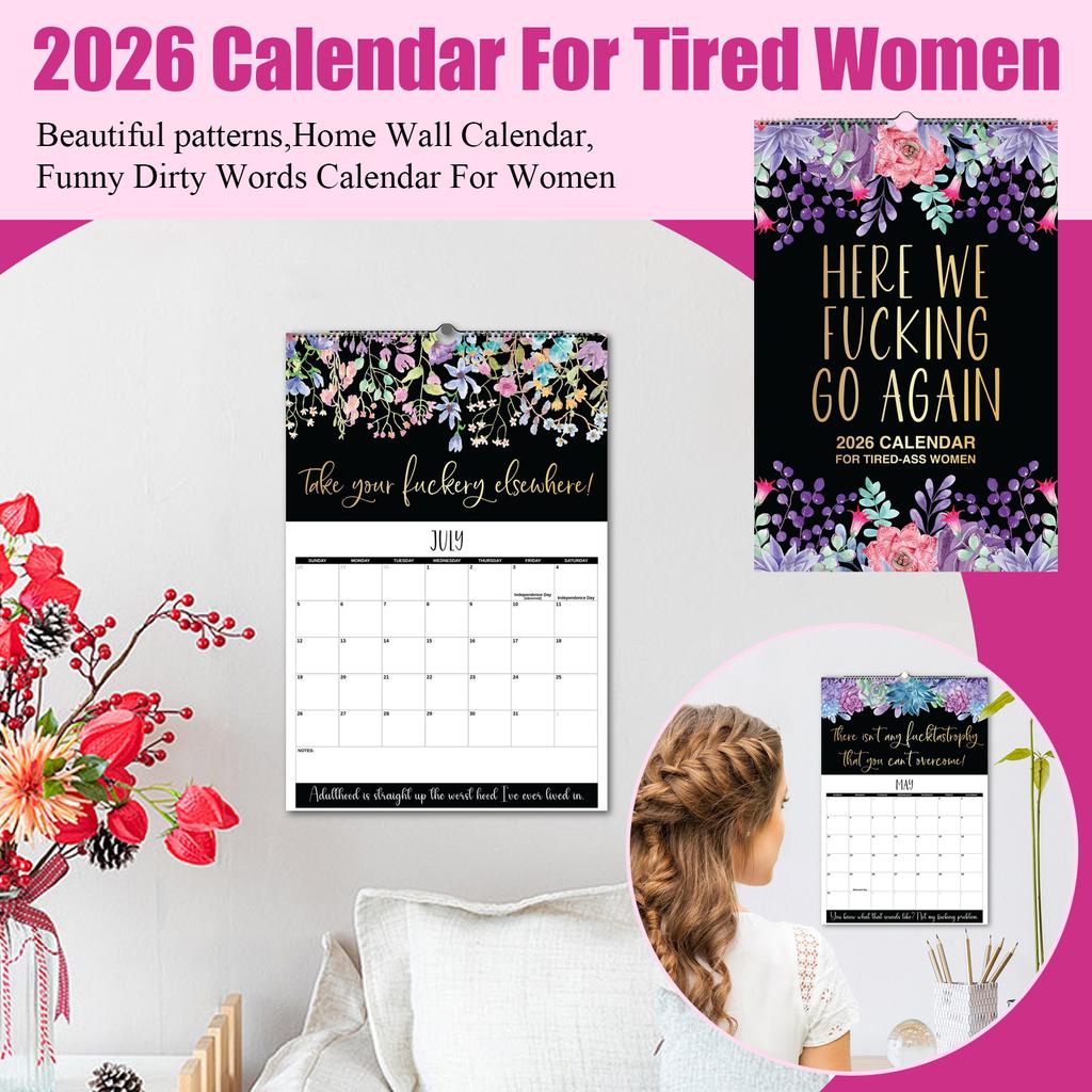 2026 Calendar For Tired Women, Home Wall Calendar, Funny Dirty Words Calendar For Women