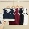 Boys' Velvet-Lined Knit Vest - Autumn/Winter British School Style