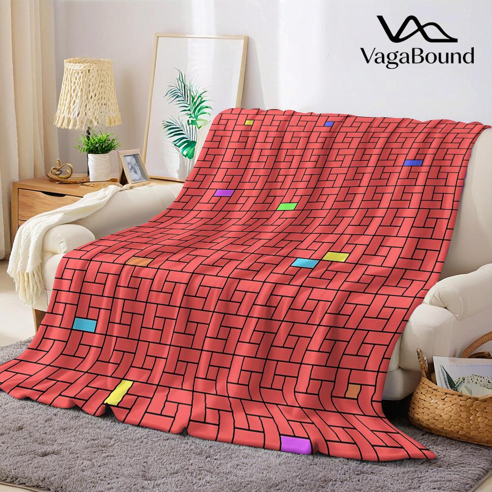 Crimson Tiles Flannel Blanket Warm Soft Halloween Christmas Couch Warm Cozy Decorative Decor Gift for All Season