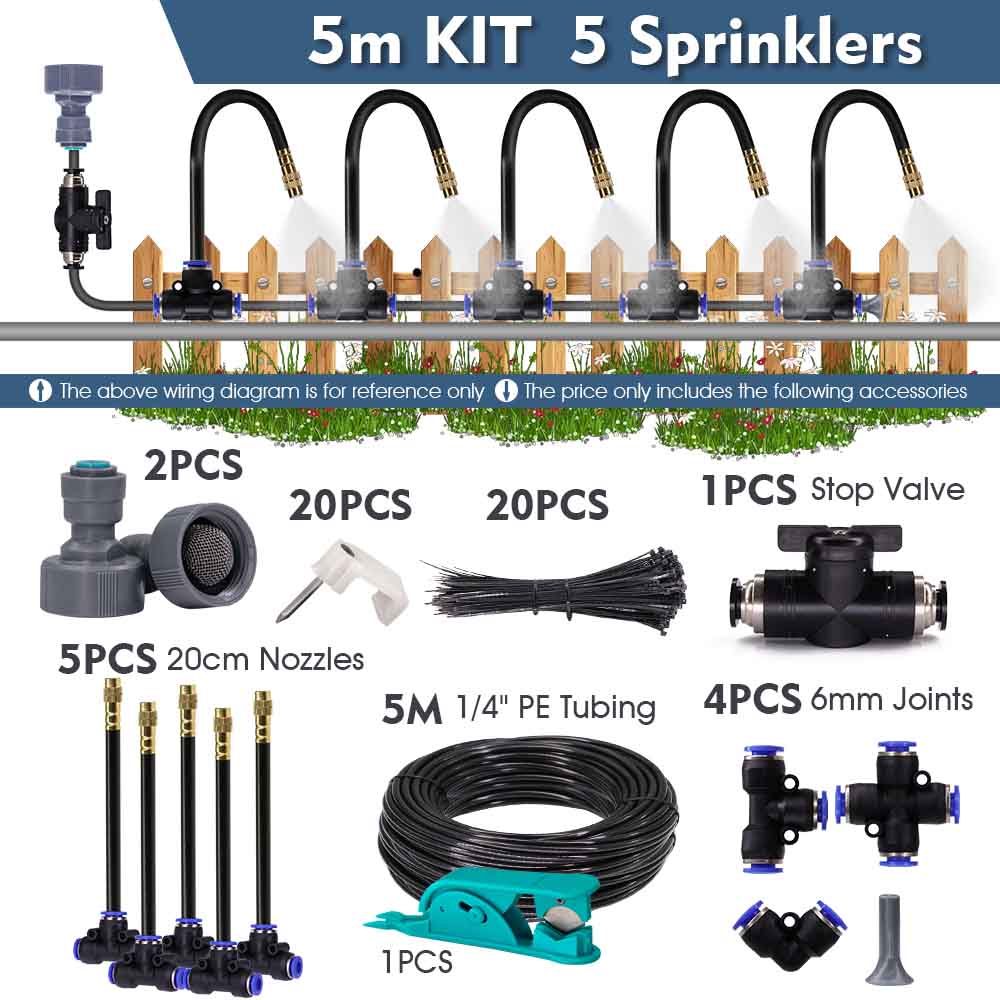 30-5m 1/4" 4/6mm Dimkylsystem 360° Frittböjbar Justerbar Munstycke Atomiserare Spridare för Utomhus Trädgård Bevattning