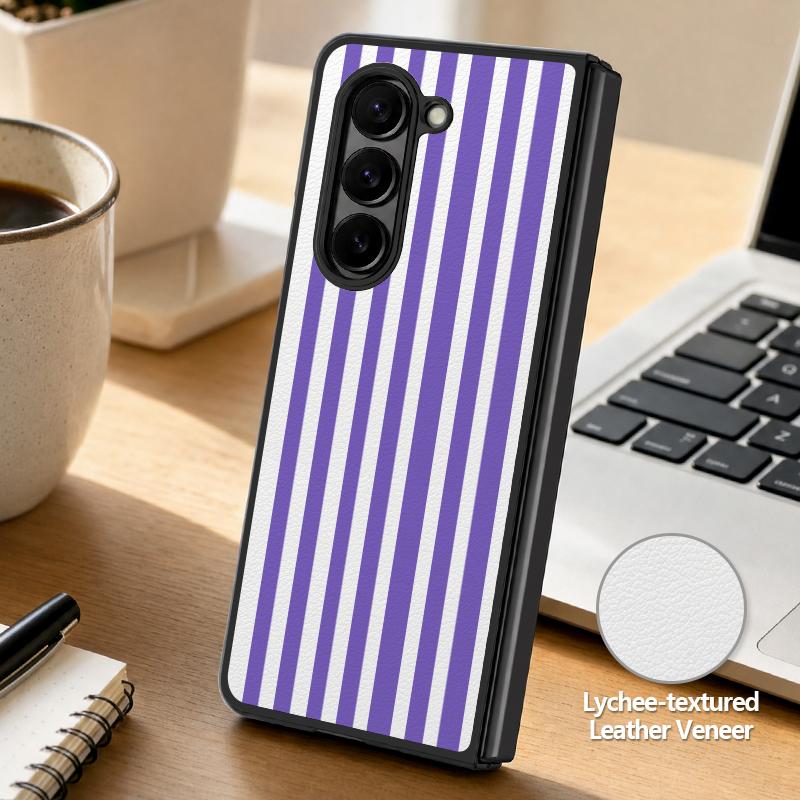 Stripe Heart Pattern Case For Samsung Galaxy Z Fold 8 Ultra 7 6 5 Fold8 Fold7 Fold6 Luxury Leather Skin Hard Folding Phone Cover