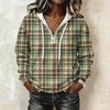 Women's Long Sleeve Pullover Hoodie with Plaid Print and Drawstring Casual Top