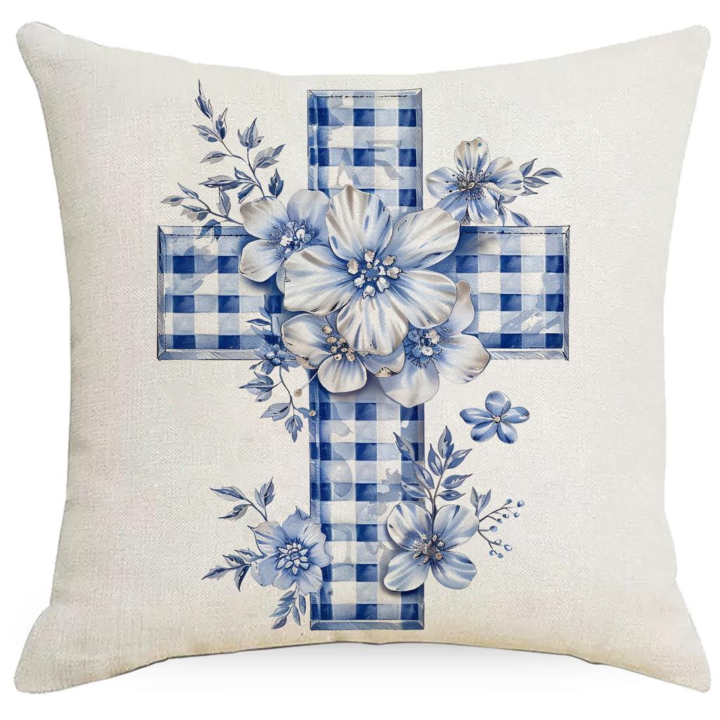 New Blue Plaid Easter Pillowcase Cushion Cover Cute Rabbit Truck Animal Pillowcase