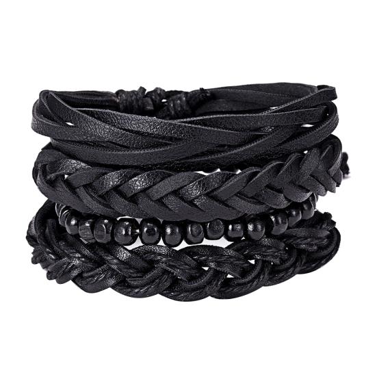 4Pcs/Set Vintage Men Mixed Style Braided Faux Leather Beaded Bracelet Bangle