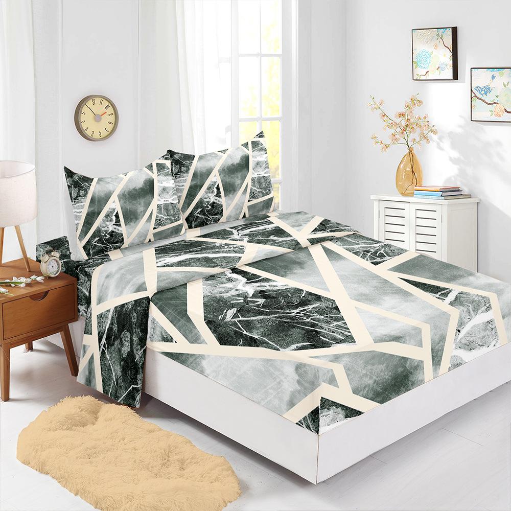 Four-Piece Mattress Sheet Digital Printing Mattress Protective Cover Bedding Geometry