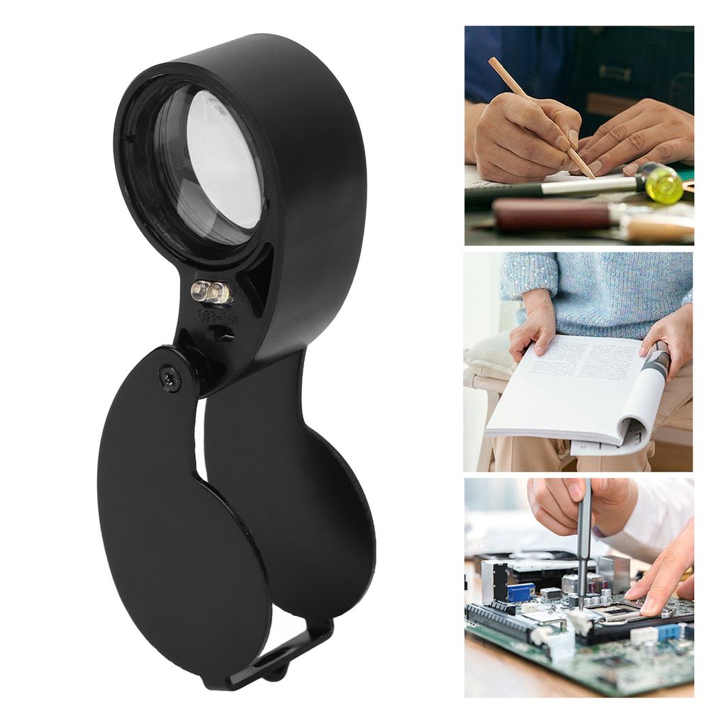 40X Magnifier Loupe LED Lights High Transmittance Portable Jewelers Loupe with Aluminium Alloy for Elderly