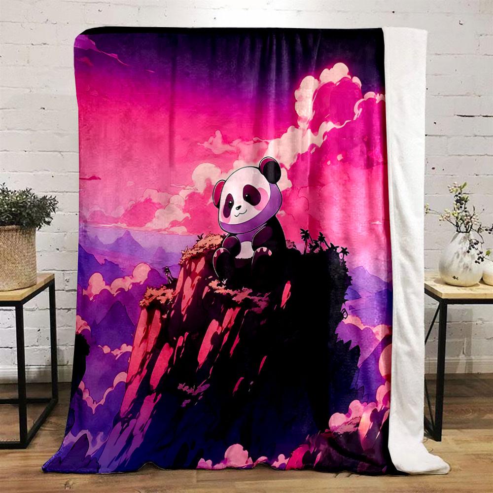 Panda on Mountain at Sunset print blanket soft and cozy perfect for the living room bed sofa or a nap,gift