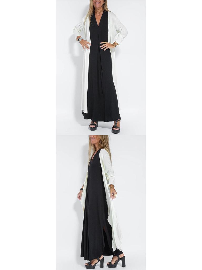 Europäisches und Amerikanisches Einfarbiges V-Ausschnitt Pulloverkleid und Strickjacken-Set für Damen