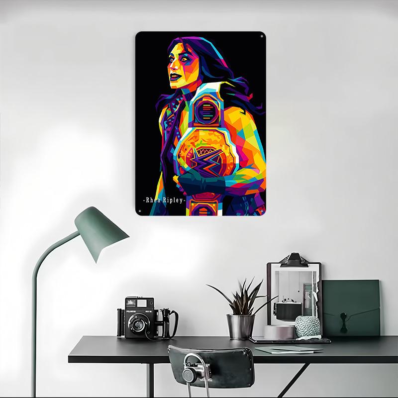 Rhea Ripley Barevný Pop Art Portrét Tištěný Plakát Vlastní Nástěnné Umění Retro Vintage Kovové Plechové Cedule pro Domácí Dekoraci Místnosti