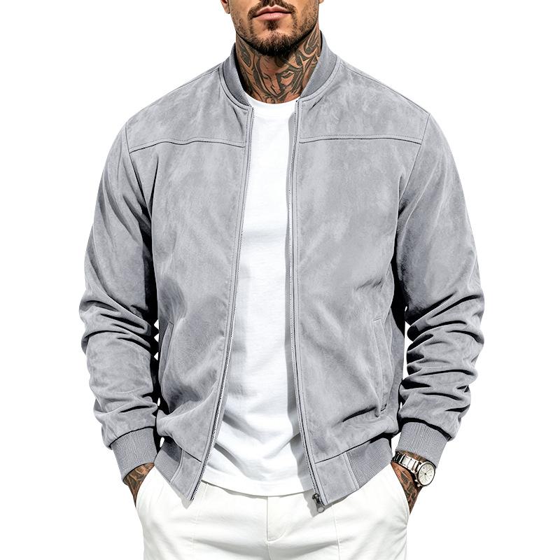 Autumn And Winter Casual Large Size Men's Bomber Jacket Suede Zipper Stand Collar Long Sleeve Jacket