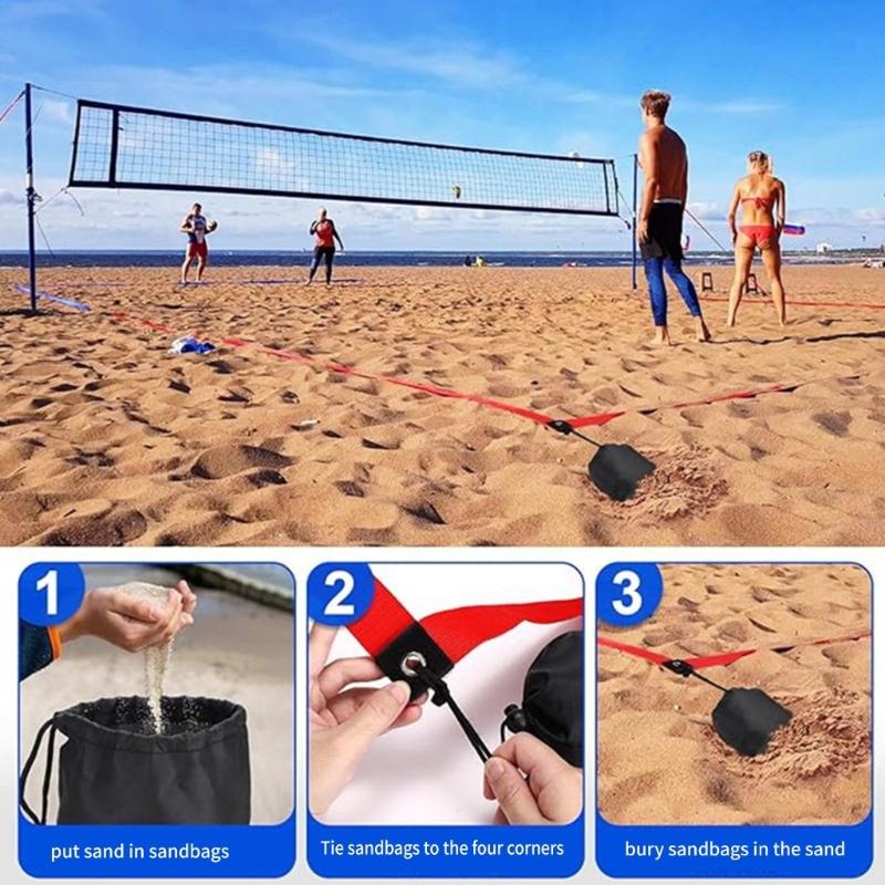 Outdoor Volleyball Boundaries Line with Ground Nails Volleyball Courts Webbing Marker for Sand Outdoor Grass Backyard