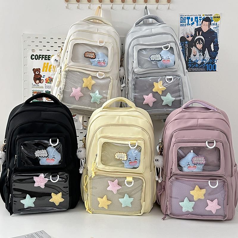 Schoolbag Japanese and Korean Original Transparent Pain Bag Versatile Large Capacity Backpack, Computer Bag, Academy Style, Middle and High School