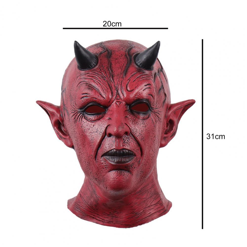 Devil Face Cushion Halloween Cosplay Prop Scary Horror Headgear with Horns Creepy Latex Party Costume Accessory